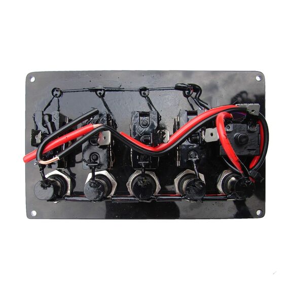 Painel Elétrico Marinizado c/ 5 Botões c/ Fusível e LED Individual - Preto - Horizontal - em Acrílico