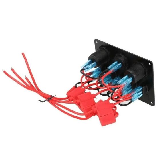 Painel Elétrico Marinizado c/ 5 Botões c/ Fusível - LED + USB + 12v + Voltímetro - Preto