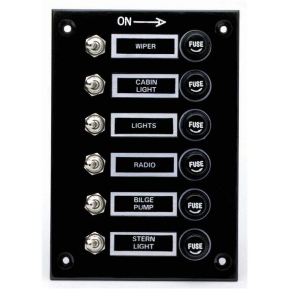 Painel Elétrico Marinizado c/ 6 Botões c/ Fusível Individual - em Bakelite