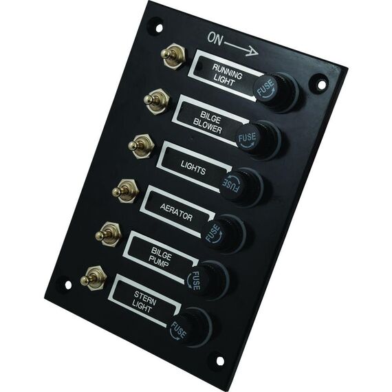 Painel Elétrico Marinizado c/ 6 Botões c/ Fusível Individual - em Bakelite