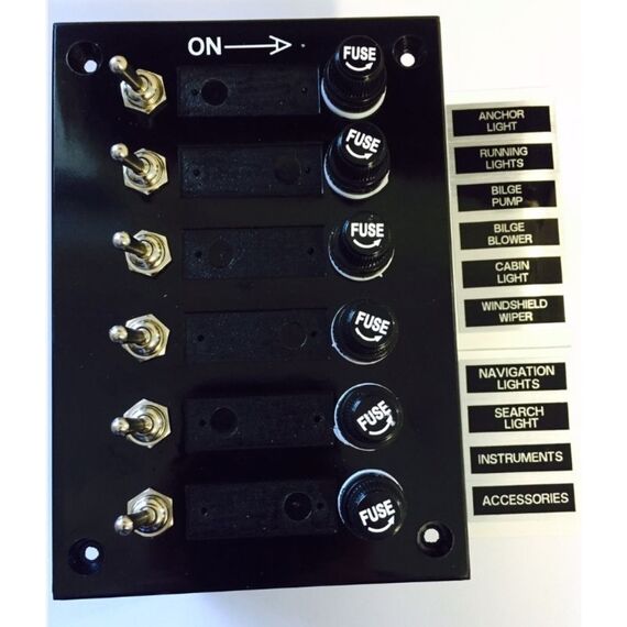 Painel Elétrico Marinizado c/ 6 Botões c/ Fusível Individual - em Bakelite