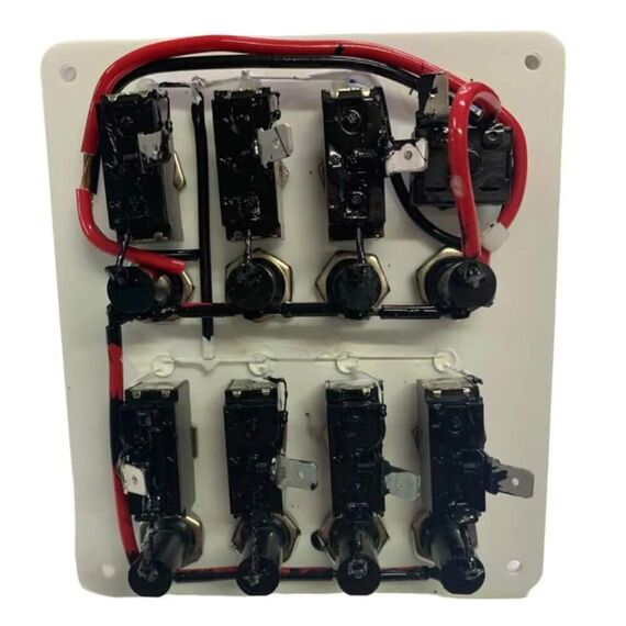 Painel Elétrico Marinizado c/ 8 Botões c/ Fusível e LED Individual - Branco - Vertical - em Acrílico