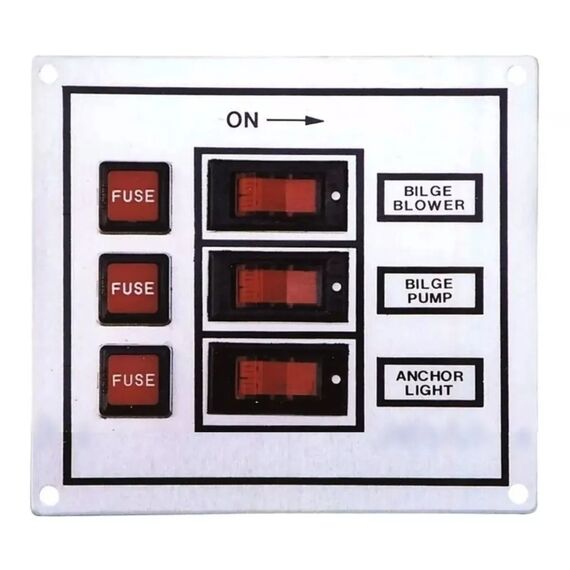 Painel Elétrico Marinizado p/ 3 Botões Iluminados c/ Fusível Individual - em Alumínio