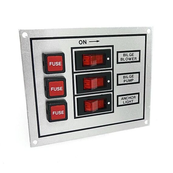 Painel Elétrico Marinizado p/ 3 Botões Iluminados c/ Fusível Individual - em Alumínio