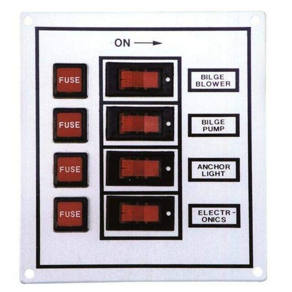 Painel Elétrico Marinizado p/ 4 Botões Iluminados c/ Fusível Individual - em Alumínio