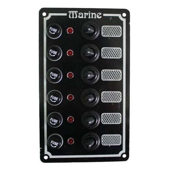 Painel Elétrico Marinizado p/ 6 Botões Emborrachados c/ Fusível Individual - em Alumínio Preto