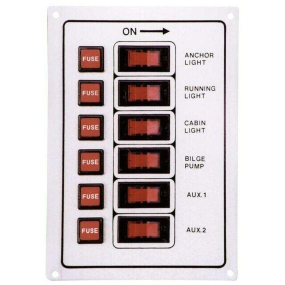 Painel Elétrico Marinizado p/ 6 Botões Iluminados c/ Fusível Individual - em Alumínio