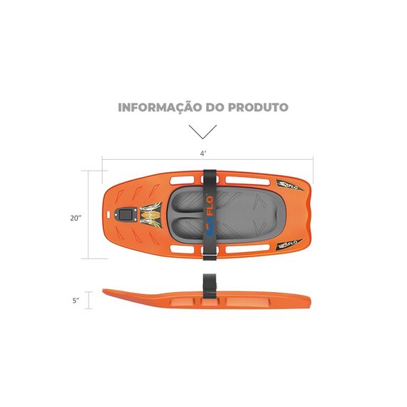 Prancha p/ KneeBoard c/ Cinta e 4 pegadores - Seaflo - Laranja