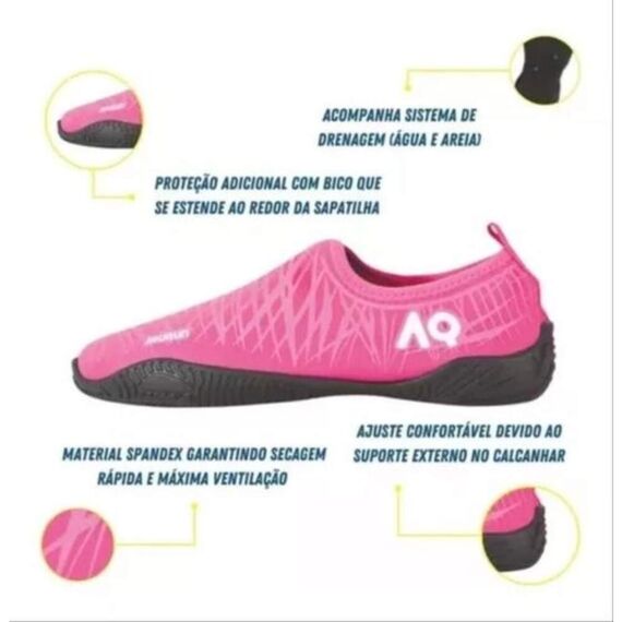 Sapatilha Aquática Multiesportiva 23cm 33/34 - Aqurun - Rosa