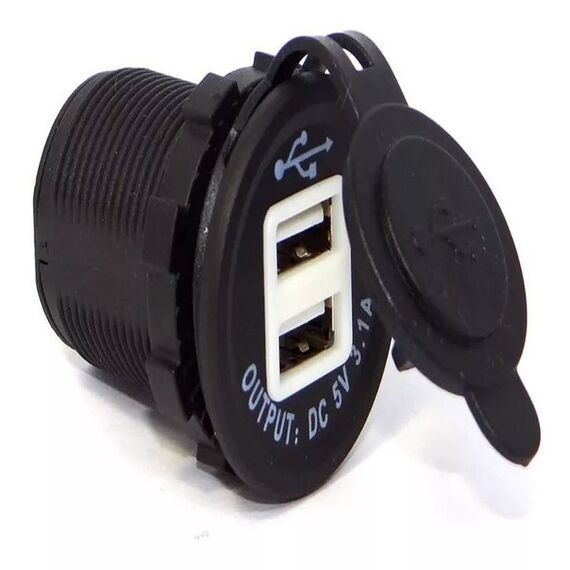 Tomada de Embutir USB Dupla 5V 3.1A c/ Tampa Protetora - Redonda