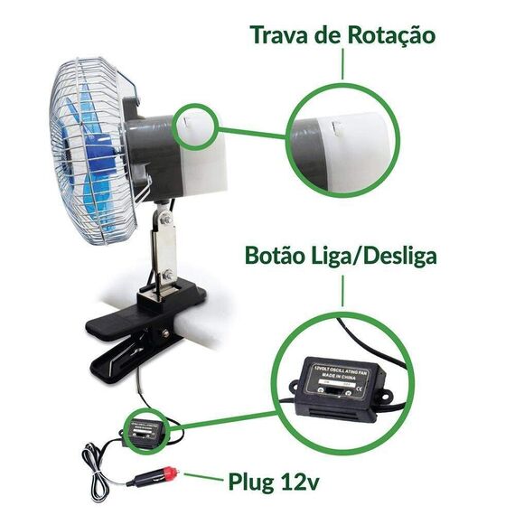 Ventilador p/ Veículos Automotores Cromado 20cm 12v - C/ Grampo Fixador