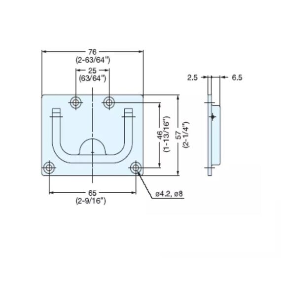 Puxador de Tampas de Embutir em Aço Inox Sorriso 76 X 57 MM - Retangular