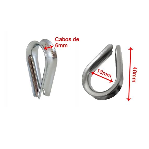 Sapatilha p/ Cabos em Aço Inox - 6mm - 35x22