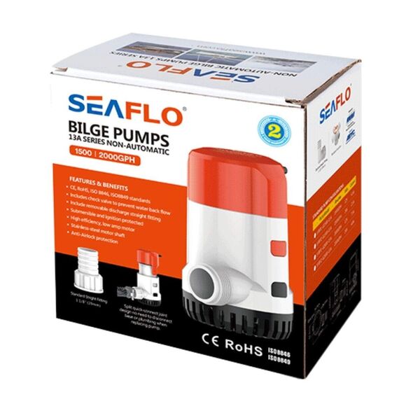 Bomba De Porão Não Automática c/ Bico Seaflo 1.500Gph - 5.677 Litros Hora -12v - 4.5A - 13AS
