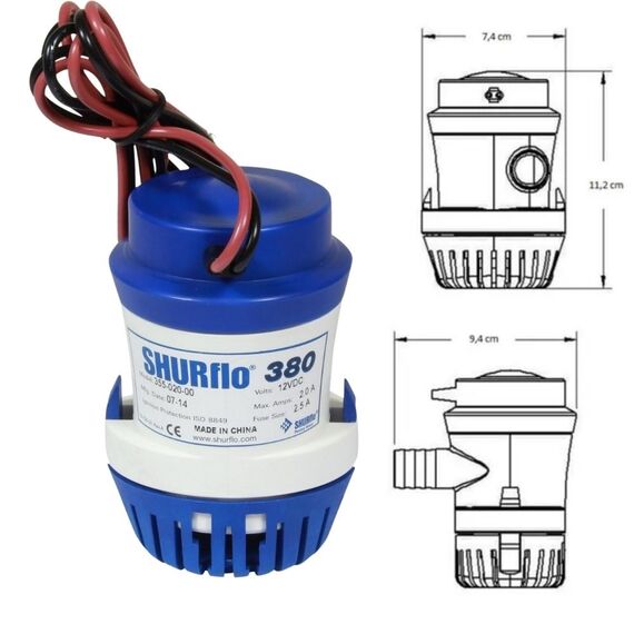 Bomba De Porão Shurflo 380 Gph - 1.438 Litros Hora - 12v
