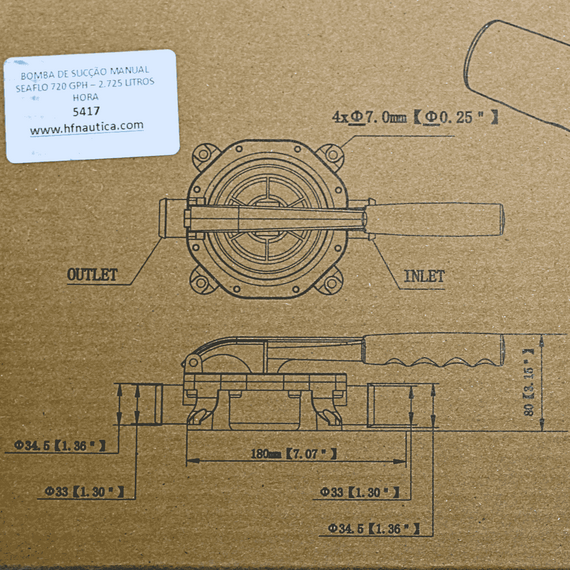 Bomba De Sucção Manual Seaflo 720 Gph - 2.725 Litros Hora