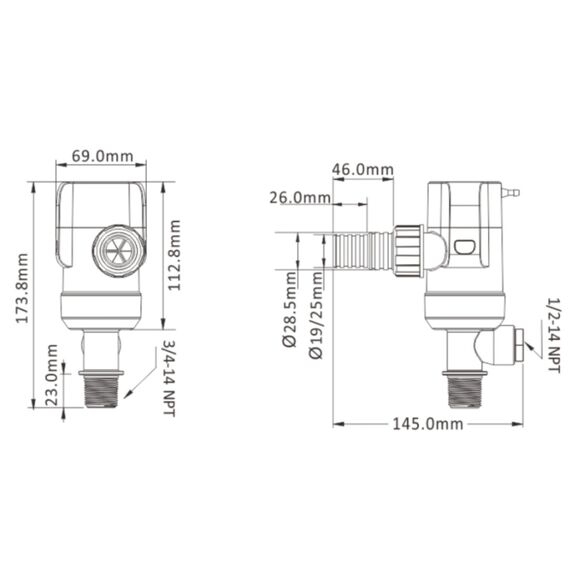 Bomba p/ Viveiro Seaflo Base Giratória c/ Haste Reta de Rosca Longa 800 Gph - 3.028 Litros Hora - 12v - Entrada Dupla
