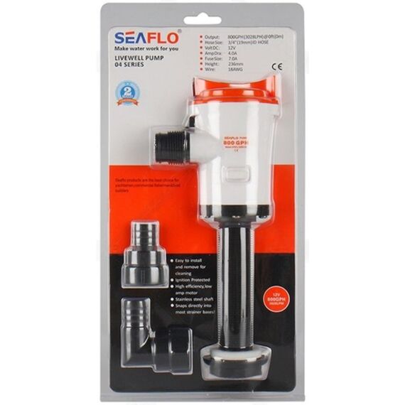 Bomba p/ Viveiro Seaflo c/ Haste de Rosca 800 Gph - 3.028 Litros Hora - 12v