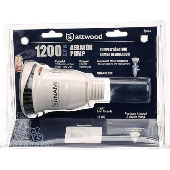 Bomba p/ Viveiro Tsunami c/ Haste de Rosca Curta 1.200 Gph - 4.542 Litros Hora - 12v