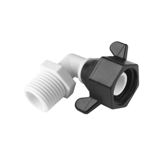 Bico Conector Adaptador de Plástico 90º Bomba Pressurização Rosca p/ Mangueira 1/2 Fêmea E 1/2 Macho
