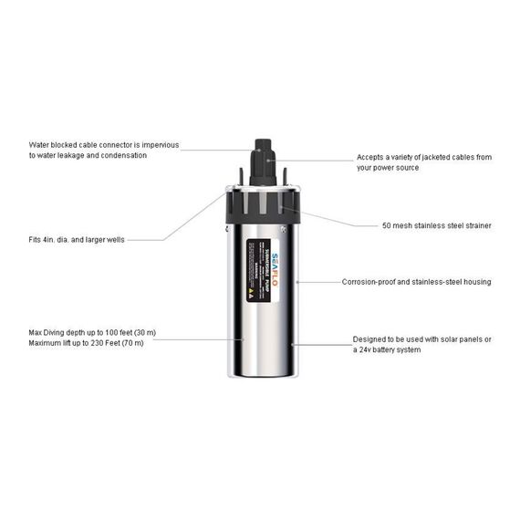 Bomba Pressurização Solar Água Potável 100m 1gpm 24v Seaflo