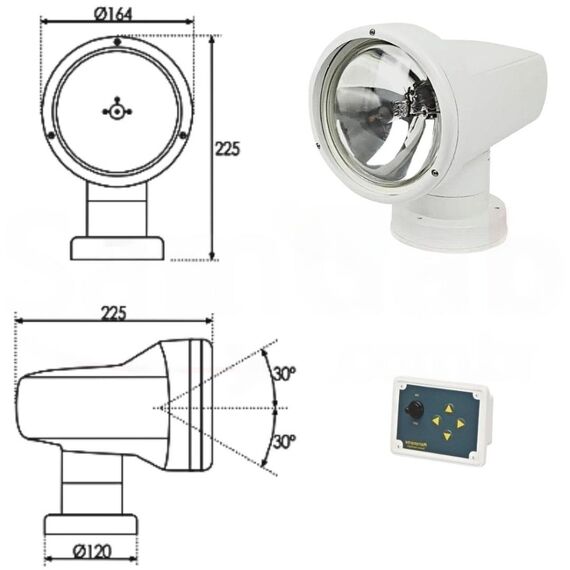 Farol de Busca Direcional p/ Embarcações Com Controle Remoto 12V - Lâmpada 55W