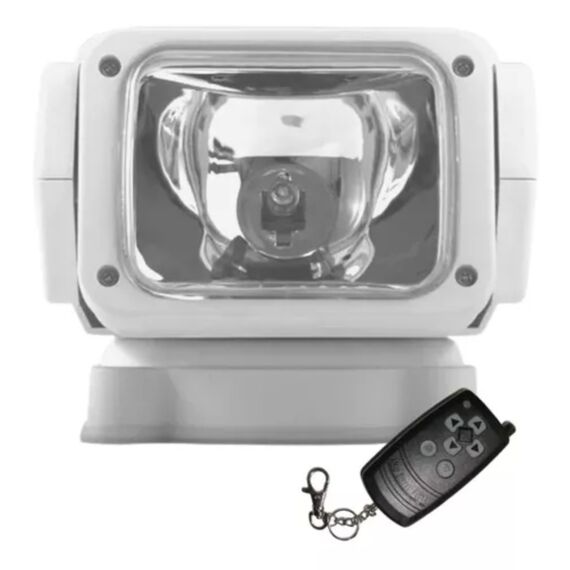 Farol de Busca Direcional p/ Embarcações Com Controle Remoto Painel Sem Fio 12V - 55W - Branco