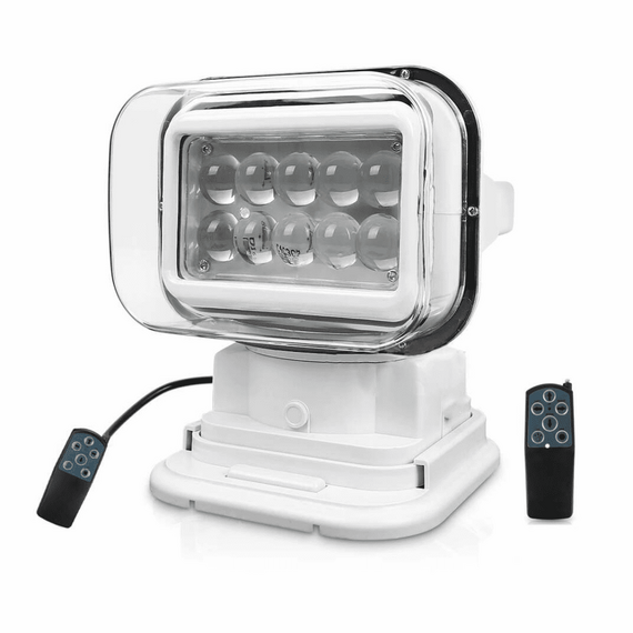 Farol de Busca Direcional Portátil LED Com 2 Controles (Remoto Sem Fio + Fixo) 12V - 50W - Branco