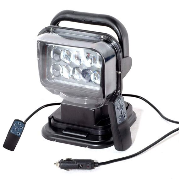 Farol de Busca Direcional Portátil LED Com 2 Controles (Remoto Sem Fio + Fixo) 12V - 50W - Preto
