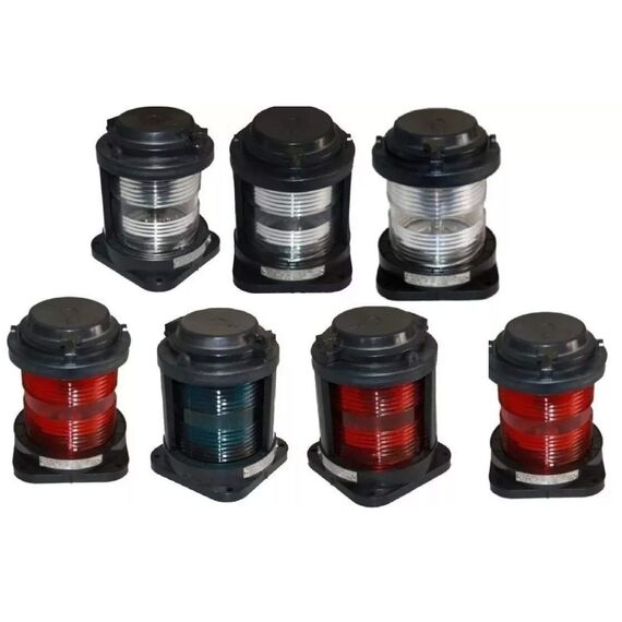 Kit 7 Luzes de Navegação Alcançado Fundeio Mastro Bombordo Boreste Corpo em ABS Preto - HORIZONTAL