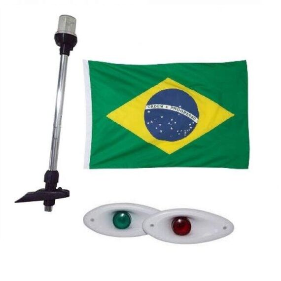 Kit Iluminação em LED c/ Mastro - A: 40cm + Olho de Tubarão + Bandeira do Brasil - Branco