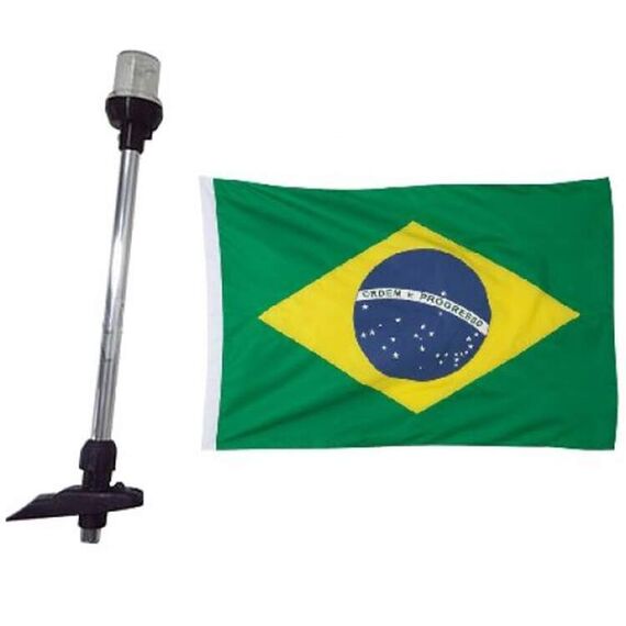 Luz de Alcançado em LED c/ Mastro - A: 40 cm - Cromado + Bandeira do Brasil