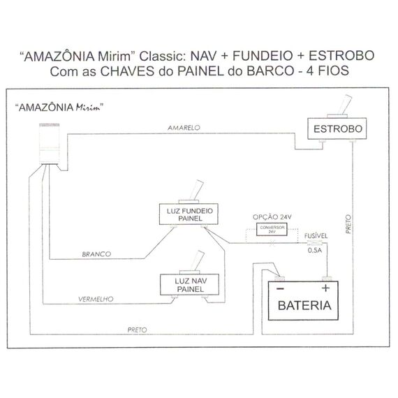 Luz de Navegação 5 em 1 Atracação / Strobo de TOP / Emergência / Fundeio - 2 Milhas Náuticas - Optolamp Amazônia