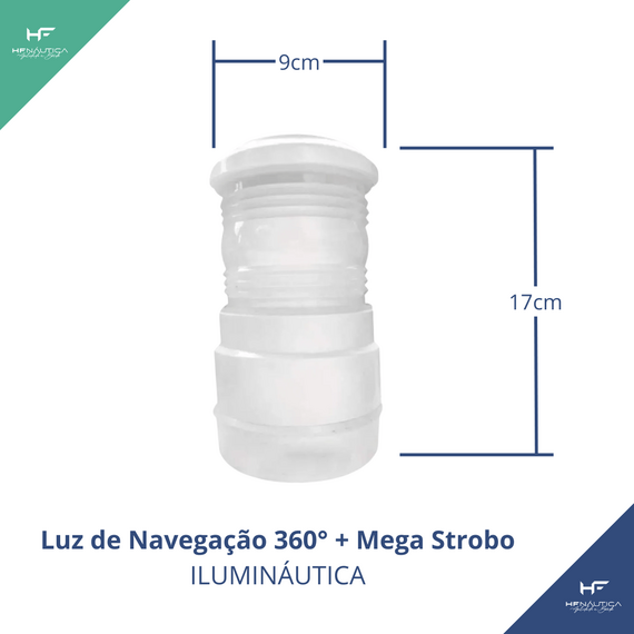 Luz de Navegação 360° + Mega Strobo - Corpo em ABS Branco - TOP - 12v