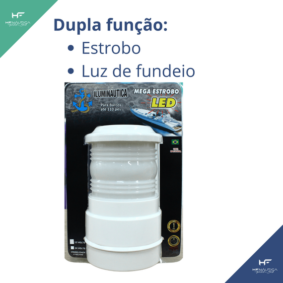 Luz de Navegação 360° + Mega Strobo - Corpo em ABS Branco - TOP - 24v
