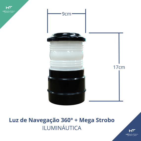 Luz de Navegação 360° + Mega Strobo - Corpo em ABS Preto - TOP - 24v