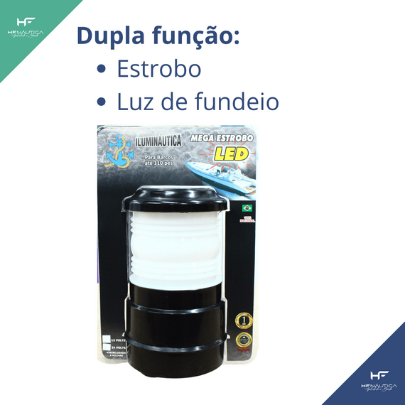 Luz de Navegação 360° + Mega Strobo - Corpo em ABS Preto - TOP - 12v