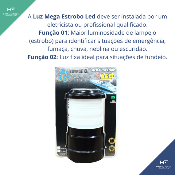 Luz de Navegação 360° + Mega Strobo - Corpo em ABS Preto - TOP - 12v