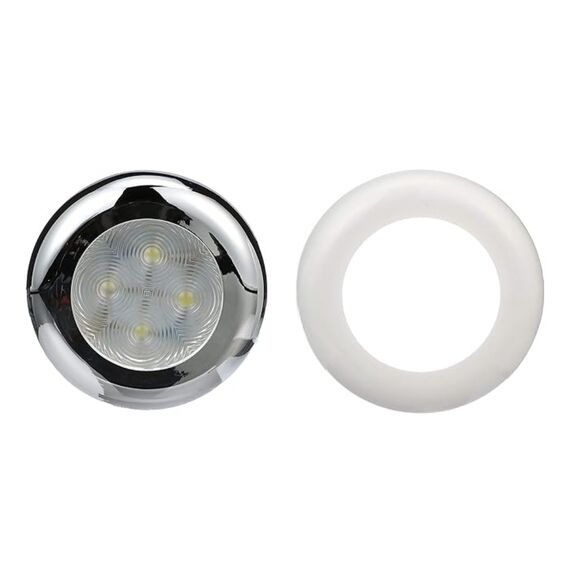 Luz p/ Cabine Interna / Cortesia em ABS Capa Branca / Cromada - 4 LEDS - 12 V - Embutir