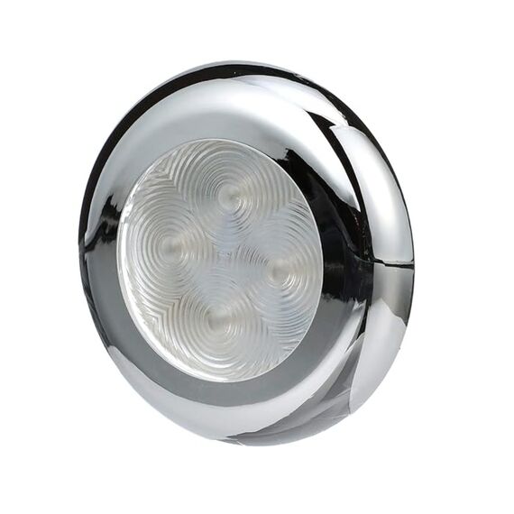Luz p/ Cabine Interna / Cortesia em ABS Capa Branca / Cromada - 4 LEDS - 12 V - Embutir