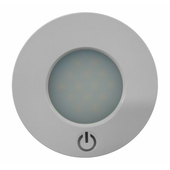 Luz p/ Cabine Interna / Cortesia em ABS Capa Branca Redonda - 14 LEDS - 12/24 V - Touch