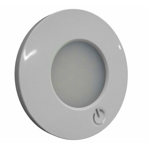 Luz p/ Cabine Interna / Cortesia em ABS Capa Branca Redonda - 14 LEDS - 12/24 V - Touch