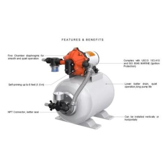 Tanque Acumulador c/ Bomba Pressurizadora 3.0 12v 60psi - Capacidade: 8 Litros