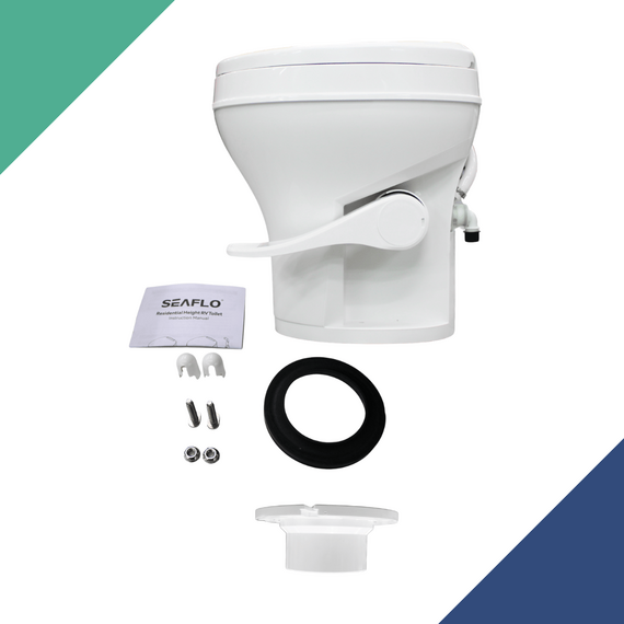 Vaso Sanitário Maritimo Motorhome RV - Gravidade - com Pedal e BASE DE INSTALAÇÃO - Altura Residencial - SEAFLO