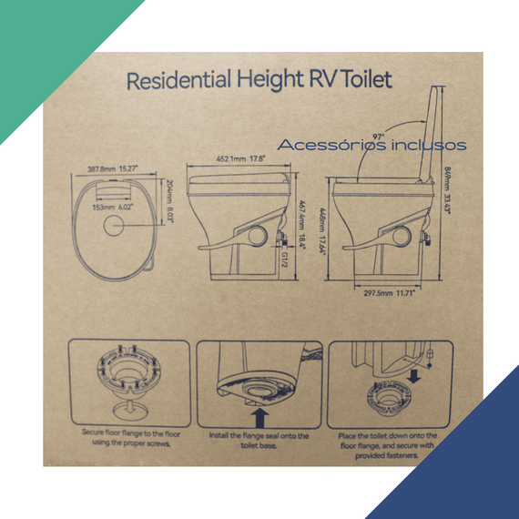 Vaso Sanitário Maritimo Motorhome RV - Gravidade - com Pedal - Altura Residencial - SEAFLO