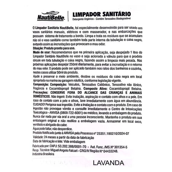 Limpa Banheiro Limpador Sanitário Odorizador p/ Vaso Sanitário Nautibelle - 1 L - Lavanda