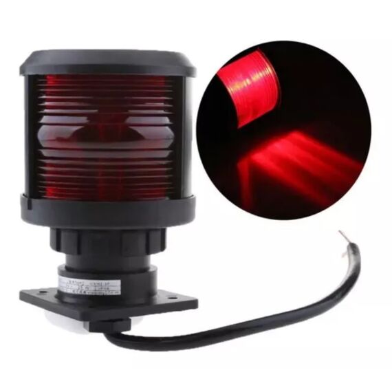 Luz de Navegação Mastro - Lente Vermelha 360°, Corpo em ABS Preto - TOP - 12m