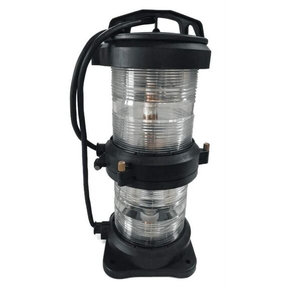 Luz de Navegação Top Dupla - Lente Branca 135°, Corpo em ABS Preto - HORIZONTAL - Acima 50m