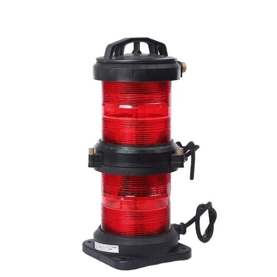 Luz de Navegação Top Dupla - Lente Vermelha 360°, Corpo em ABS Preto - HORIZONTAL - Acima 50m