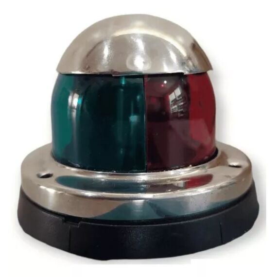 Luz de Proa Bicolor c/ Tampa em Inox, Base em ABS Preto - 12v